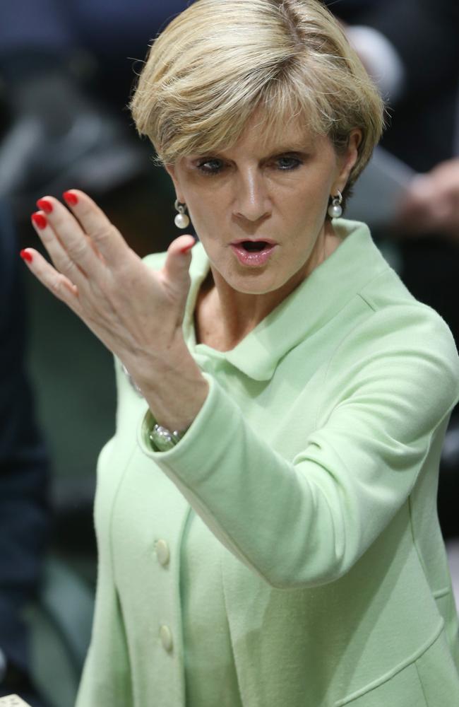 Put-together ... Julie Bishop in lime during Question Time in the House of Representatives. Picture: News Corp Australia