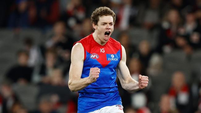 Ben Brown of the Demons celebrates a goal during the 2023 AFL Round 17 match between the St Kilda Saints and the Melbourne Demons at Marvel Stadium. Picture: Michael Willson/AFL Photos via Getty Images