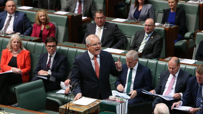 Prime Minister Scott Morrison during question time in the House of Representatives. Picture: Kym Smith