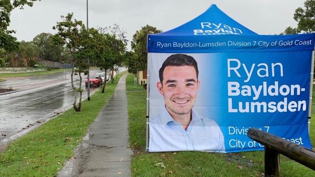 The campaign for Ryan Bayldon-Lumsden in the March city council election has strong funding.