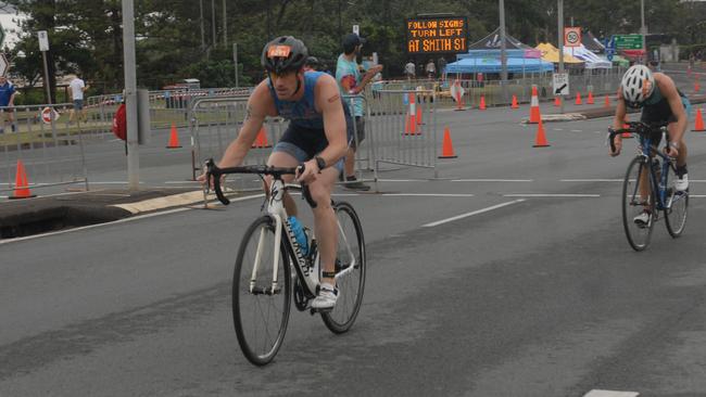 Action from the sprint event at the 2023 Mooloolaba Triathlon.