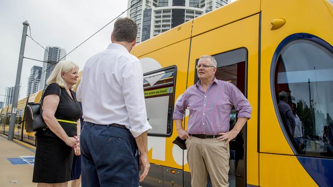 Prime Minister Scott Morrison visiting the Broadbeach South light rail station. Picture: Jerad Williams