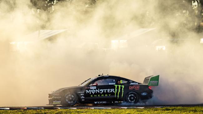 Cam Waters celebrating his win at the Winton SuperSprint.