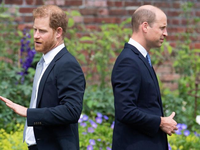 Britain's Prince Harry, Duke of Sussex (L) and Britain's Prince William, Duke of Cambridge attend the unveiling of a statue of their mother, Princess Diana at The Sunken Garden in Kensington Palace, London, which would have been her 60th birthday. Picture: AFP