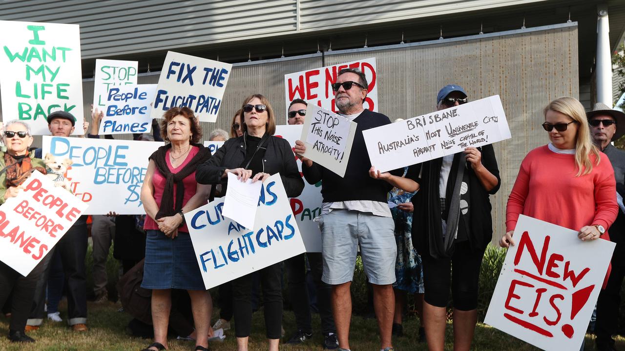 Brisbane residents rallying outside Brisbane Airport Corporation against fight noise. Picture: Tara Croser.