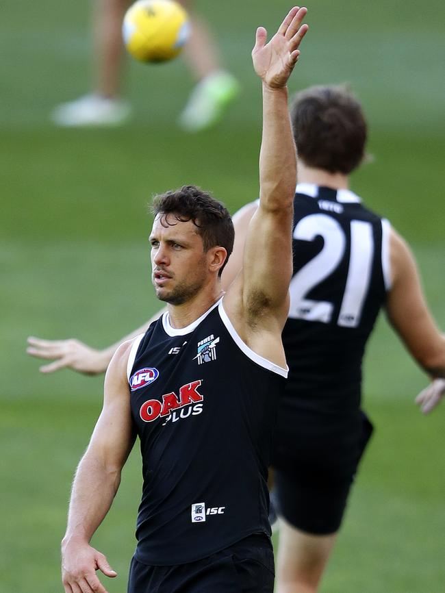 Port Adelaide’s acting captain Travis Boak during the Power’s Captain’s Run at Adelaide Oval on Friday. Picture: Sarah Reed