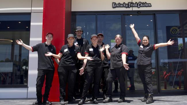 Staff outside the new KFC in Bowen on their first day of trading.