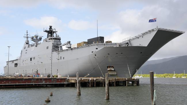 HMAS Adelaide, a Royal Australian Navy Canberra-class landing helicopter dock ship. Picture: Brendan Radke