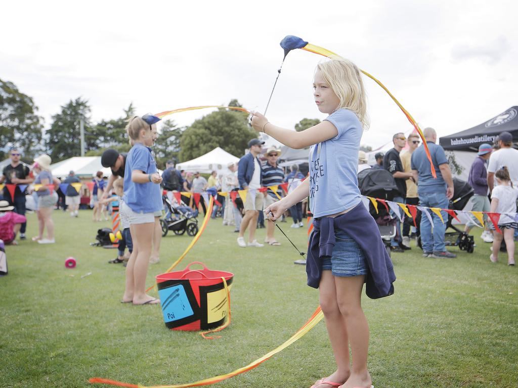 Rhianna Bonford, 11, spins with grace and pois at the Taste of the Huon show. Picture: MATHEW FARRELL