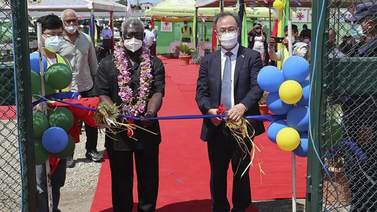 China's ambassador to the Solomon Islands Li Ming and Solomons Prime Minister Manasseh Sogavare. Picture: Chinese Embassy of Solomon Islands