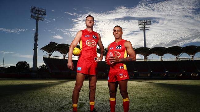 Jarrod Witts and Touk Miller are Gold Coast’s co-captains for season 2022. Picture: Getty Images