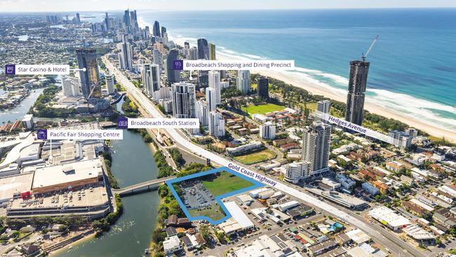 A major highway-front site at the front door to the Pacific Fair shopping centre has been put on the market by its Singaporean owner following buyer approaches from far and wide. Property sources suggest the 1.3ha site, which potentially could take multiple apartment towers, could sell for $40 million or more. Picture: Supplied.