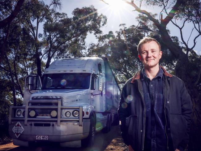 Herald Sun journalist Angus McIntyre on the road to Adelaide. Picture: Nicole Cleary