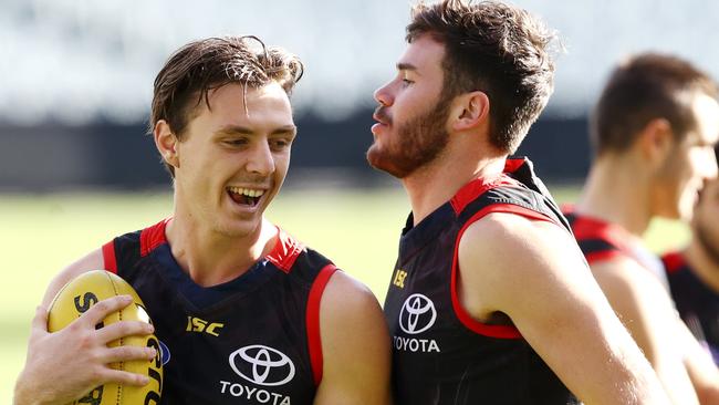 Jake Lever and Mitch McGovern at Crows training in 2017. Picture: SARAH REED