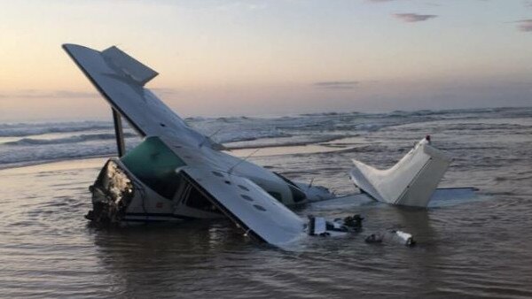 The wreckage of the plane that crashed into waters of Fraser Island. Picture: 7 News