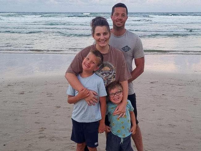 Brook and Dave Greaves with their kids Kaison and Eli. Kaison, 9, died after becoming trapped between rocks at south west rocks on Easter Sunday, in a freak accident. Pic Facebook
