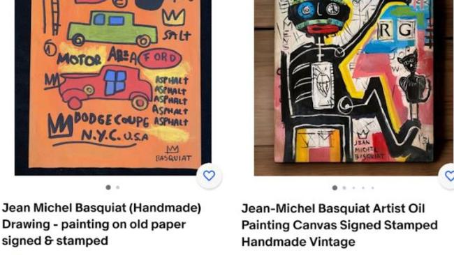 Pieces available on eBay from an artist imitating the style of Jean-Michel Basquiat, currently selling for around $150.