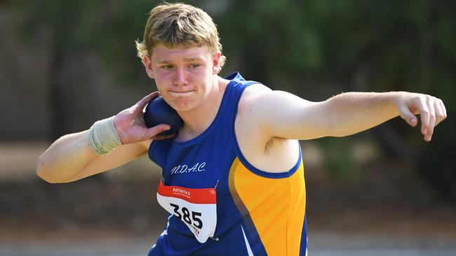 PJ Carlin during shot-put training at the Northern Districts Athletics Club. Picture: Mark Brake