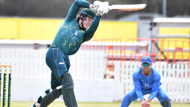 Wynnum batsman Jed Wilson First grade cricket between Wynnum Manly and Norths. Saturday September 23, 2023. Picture, John Gass