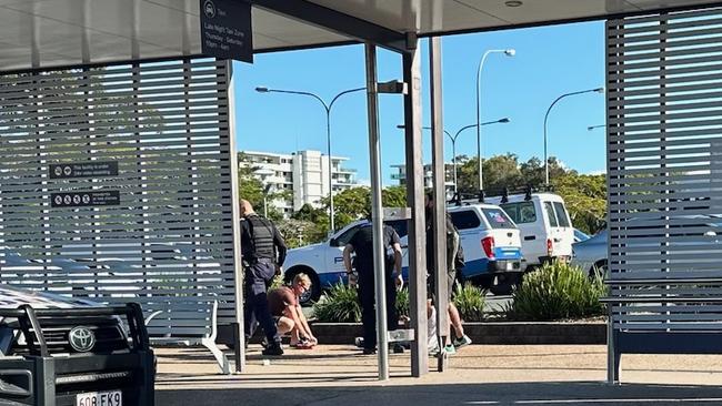 Emergency services on the scene after a man was stabbed outside Sunshine Plaza.