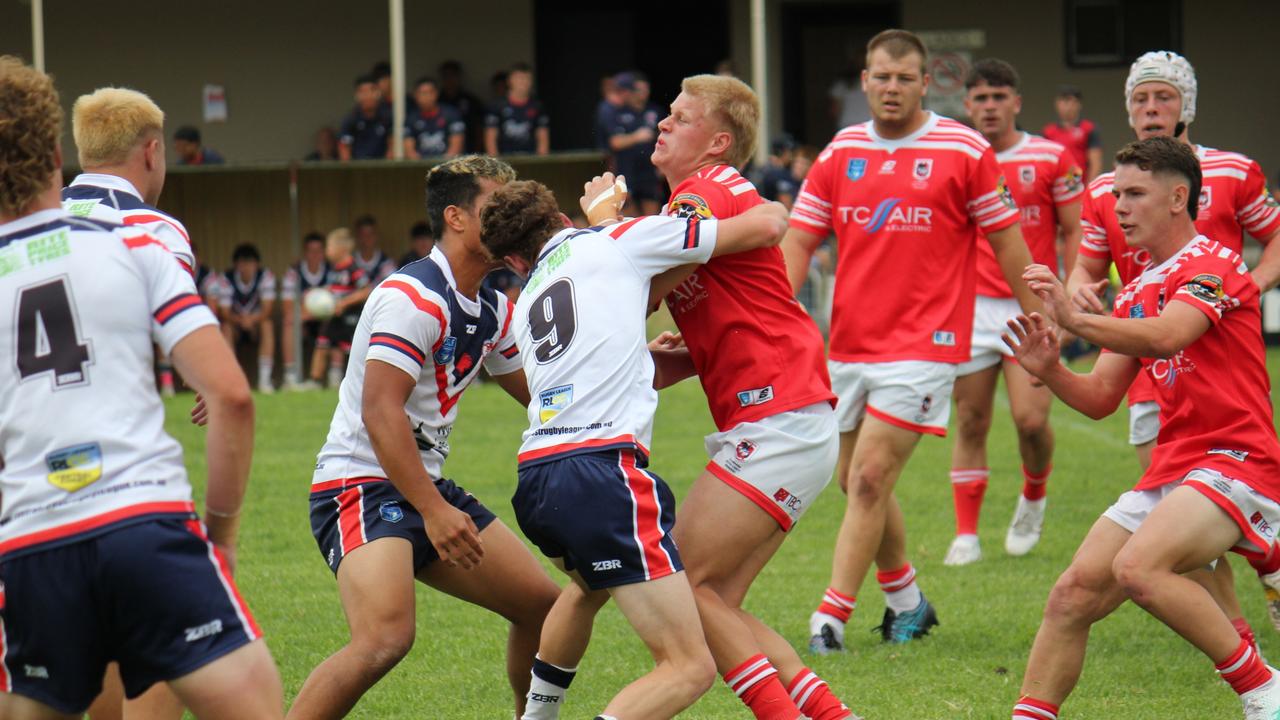 Dreau Clark takes a hit up for the Illawarra South Coast Dragons. Picture: Kevin Merrigan