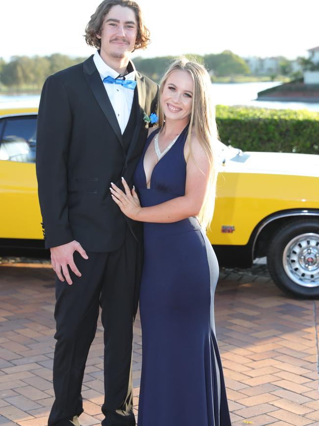 Dylan Crandon, 17, and Tayleeha Cordwell, 18, at the Ormeau Woods School formal at Links Resort, Hope Island. Picture: Glenn Hampson