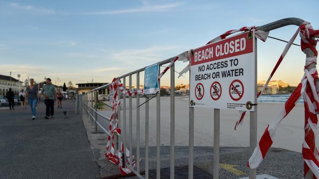 Bondi Beach is closed due to social distancing rules. Picture: Bianca De Marchi/AAP