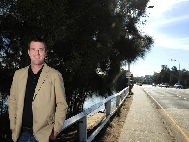 Mayor Michael Regan on the Narrabeen bridge in 2013 when Warringah Council was looking at improving the safety of the footpath. Picture: Virginia Young