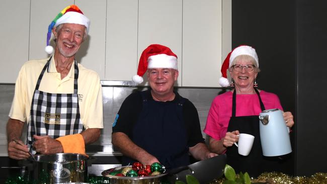 Ron Baldwin, David Lennie and Ursula Baldwin will spread Christmas cheer to those who have been affected by cyclone Jasper at the annual Cairns Community Christmas Lunch on December 25.