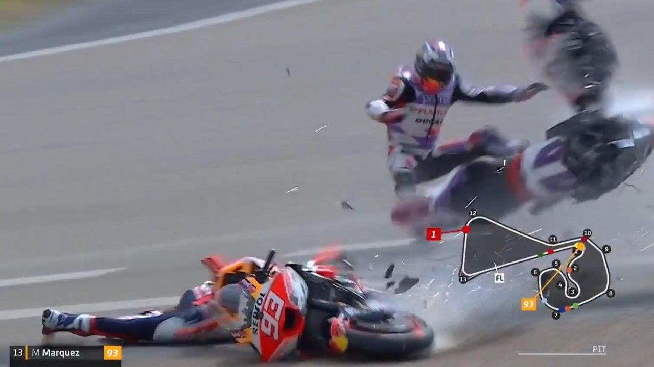 MotoGP 2023, German Grand Prix, Marc Marquez crashes with Johann Zarco ...