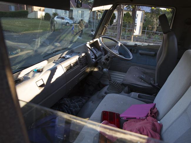 Inside the cab of the truck involved in the pursuit.