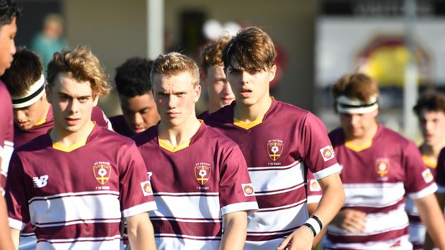 AIC Firsts XV St Peters Lutheran College outside back, Dom Morton, left.. Picture, John Gass