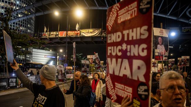 People In Tel Aviv demonstrate against the war as the Israel-Hamas ceasefire in Gaza continues. Picture: Chris McGrath/Getty Images