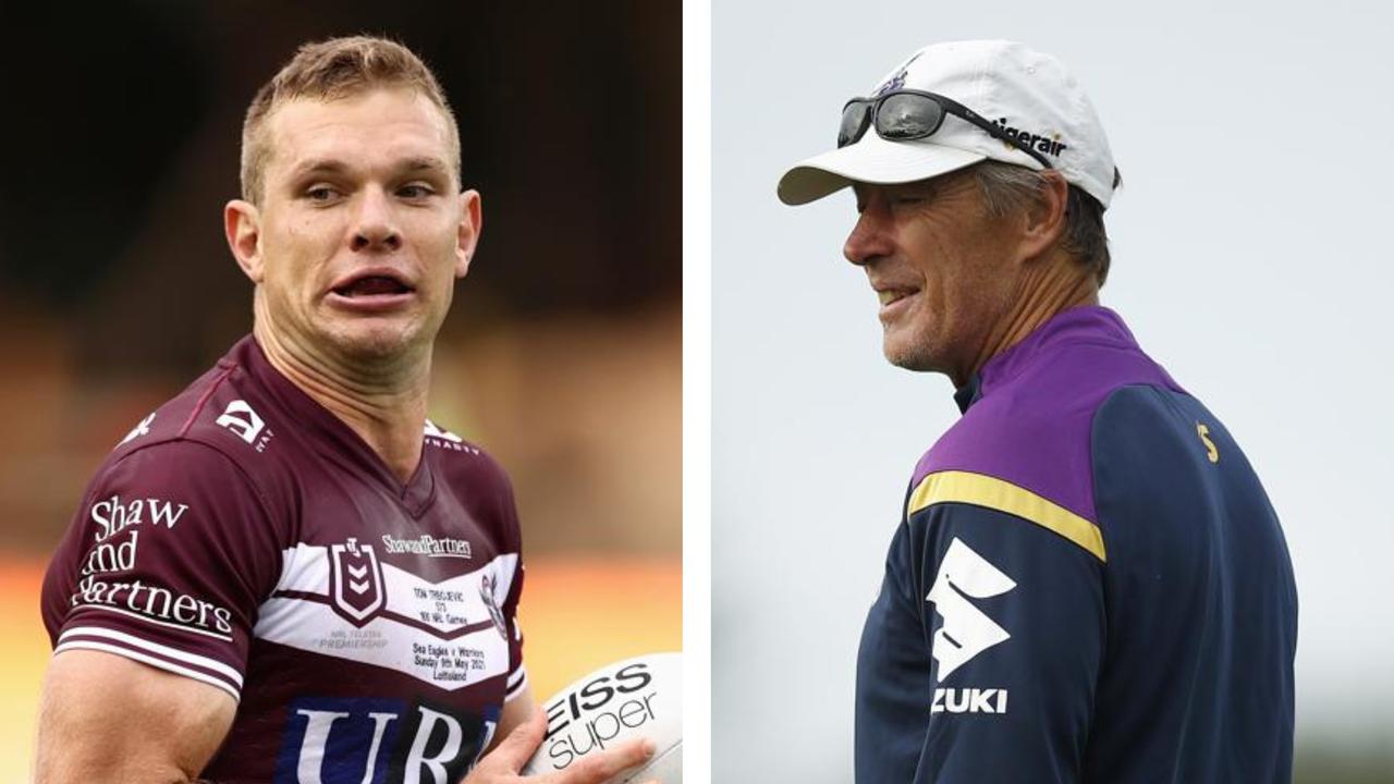 Sea Eagles star Tom Trbojevic and Storm coach Craig Bellamy.