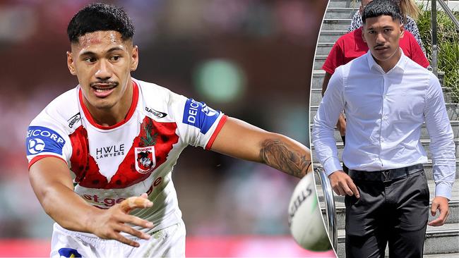 St George Illawarra Dragons player Talatau Junior Amone leaving Wollongong Local Court on Wednesday January 18 2023. Picture: Dylan Arvela