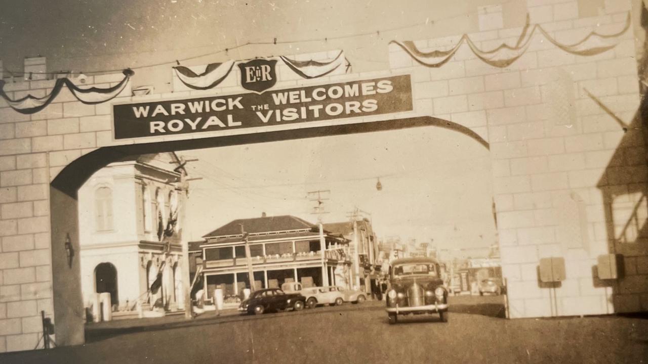 Valerie Inwood snapped these photos of decorations across Toowoomba in 1954, as the region prepared for a visit from Queen Elizabeth II and Prince Philip.