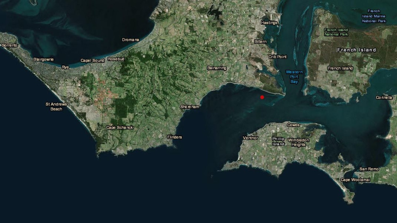 Where the earthquake occurred off the waters off the Mornington Peninsula. Picture: Geoscience Australia