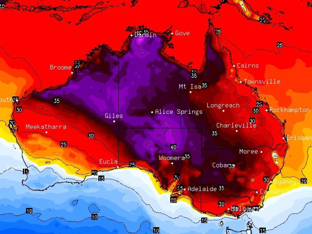 The heat is being cooked up in WA’s north west and then sent down to the east and south. Picture: BSCH.