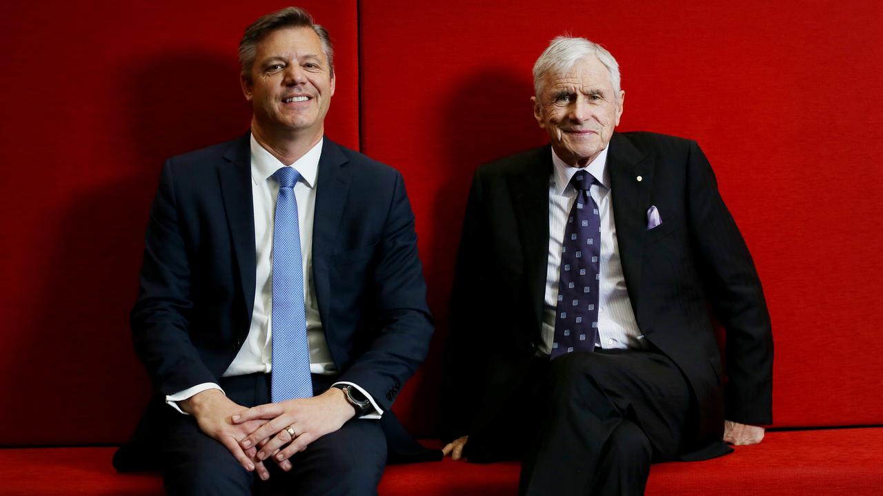 Seven Group’s lowball offer has been resoundingly rejected by Boral. Pictured is Seven boss Kerry Stokes with Seven West Media chief executive officer James Warburton. Picture: Nikki Short