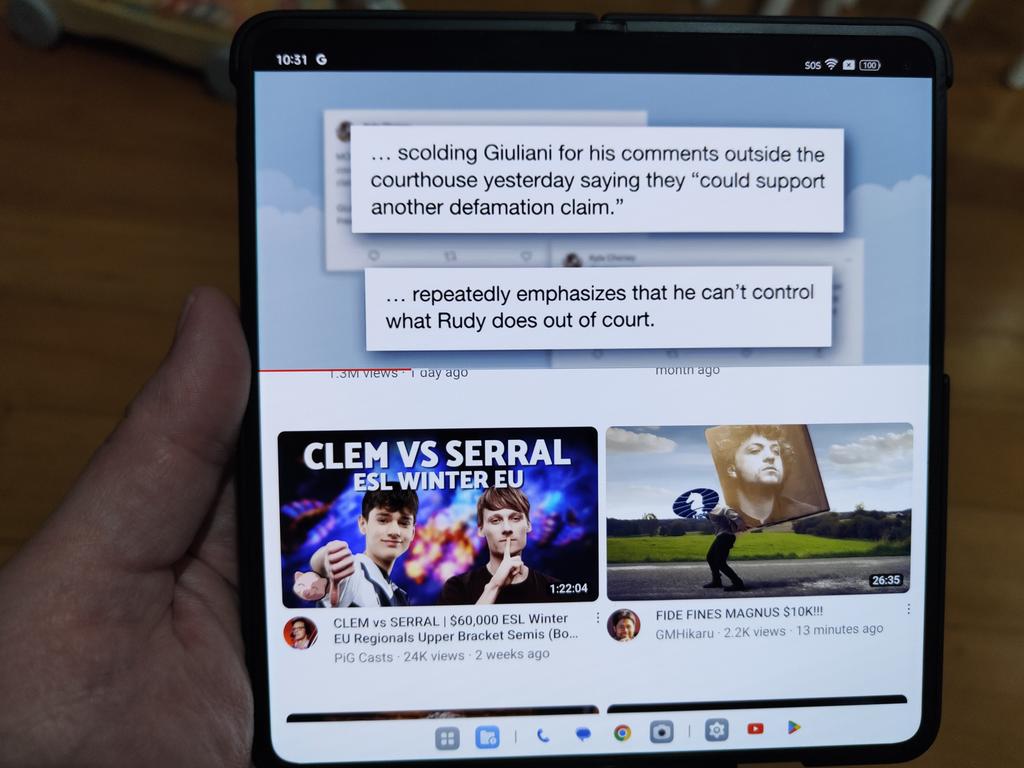 The YouTube app as seen on the unfolded screen. Picture: Andrew Backhouse