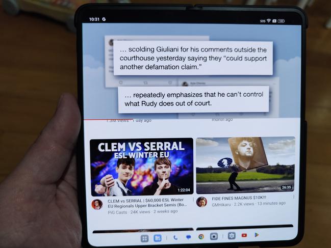 The YouTube app as seen on the unfolded screen. Picture: Andrew Backhouse