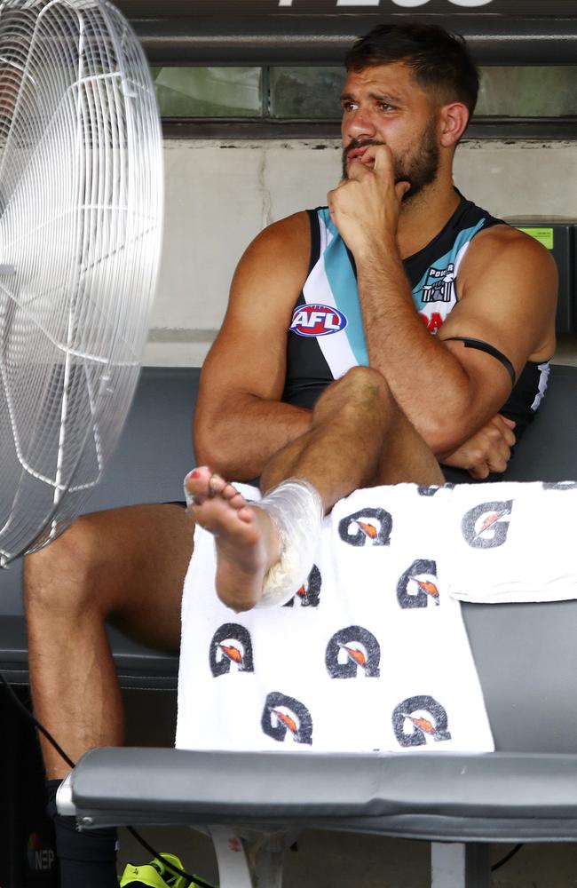 Port Adelaide’s Paddy Ryder on the bench. Picture: SARAH REED