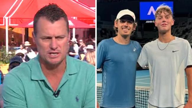 Lleyton Hewitt, Alex de Minaur and Cruz Hewitt. Photo: Instagram and Channel 9.