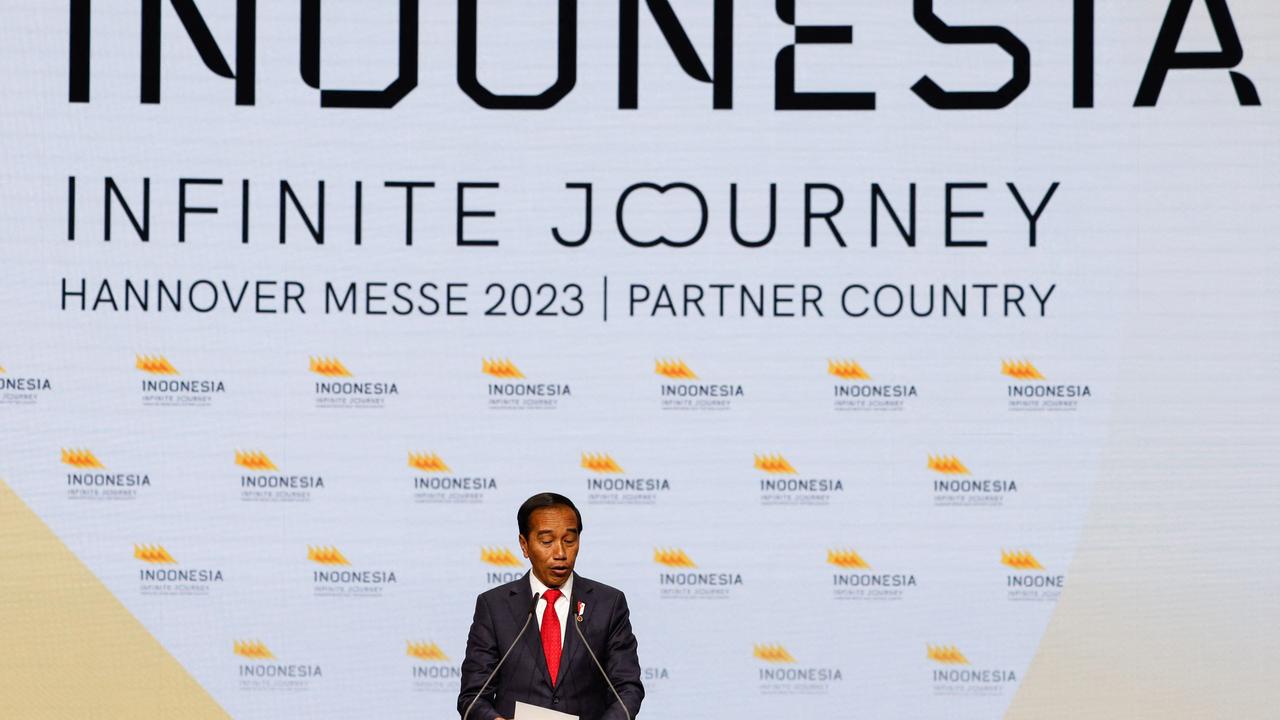 Indonesian President Joko Widodo delivers a speech during the opening ceremony of the Hanover technology fair. Picture: AFP