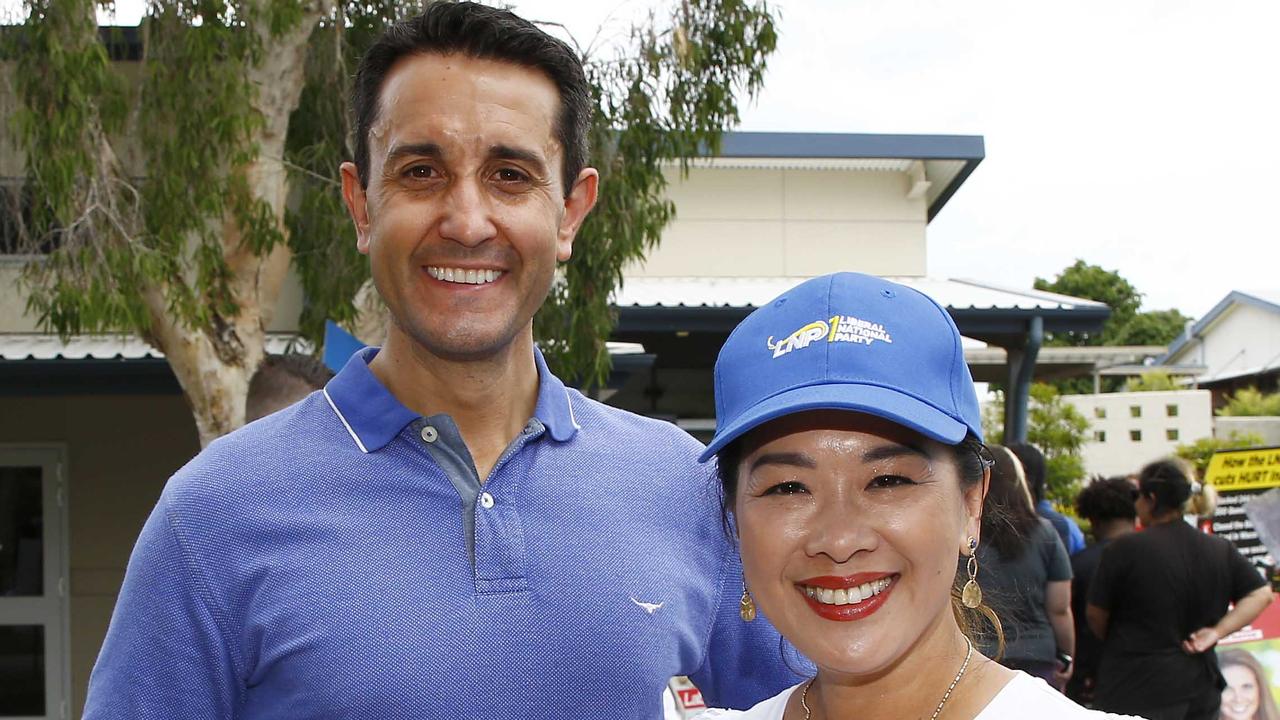 Queensland opposition leader David Crisafulli and local candidate Trang Yen at the Grand Avenue State school in Forest Lake during the elections. Picture: NCA NewsWire/Tertius Pickard