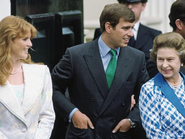 Sarah Ferguson, with Prince Andrew and the Queen in 1986, has revealed her ex-husband has been deep in grief over the death of his parents. Picture: Getty Images