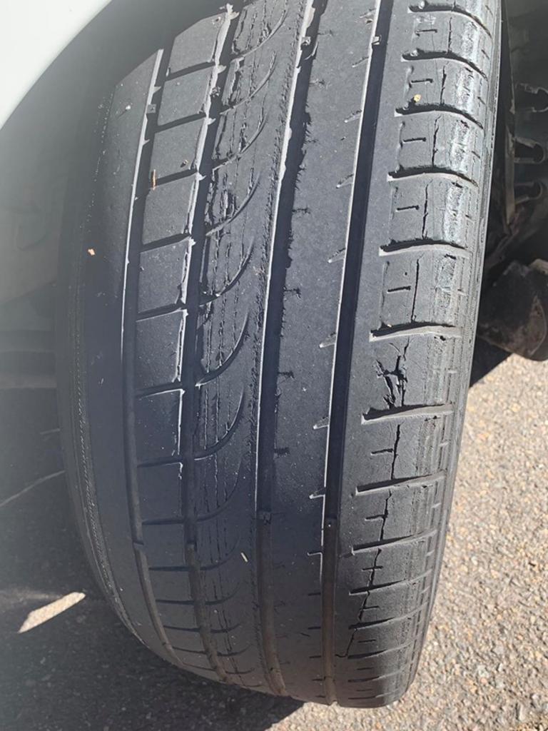 Burnt out: The car also had seriously worn tyres. Photo: NSW Traffic and Highway Patrol Facebook page.