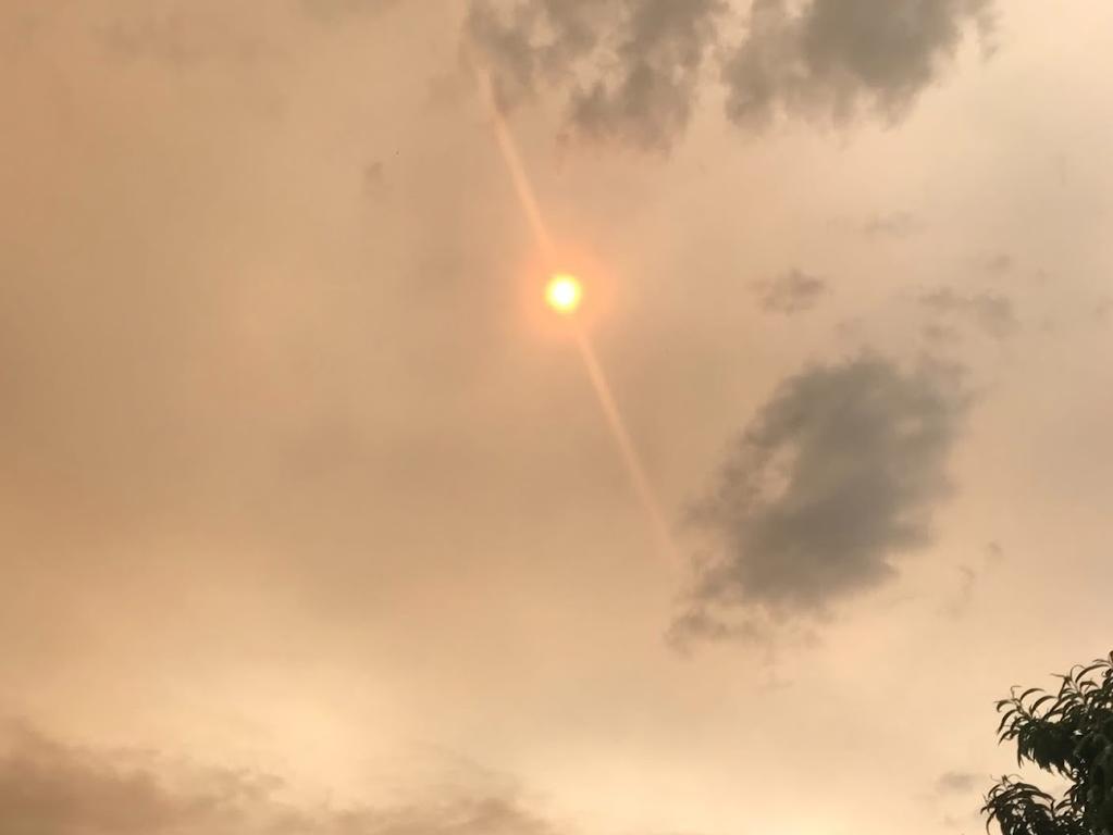 Photos have captured orange skies in Sunshine, nearly three hours away from the Grampians National Park, amid bushfires in the national park and west of Gisborne. Picture: Facebook