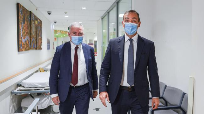 Premier Steven Marshall and Health Minister Stephen Wade at Modbury Hospital. Picture: Brenton Edwards