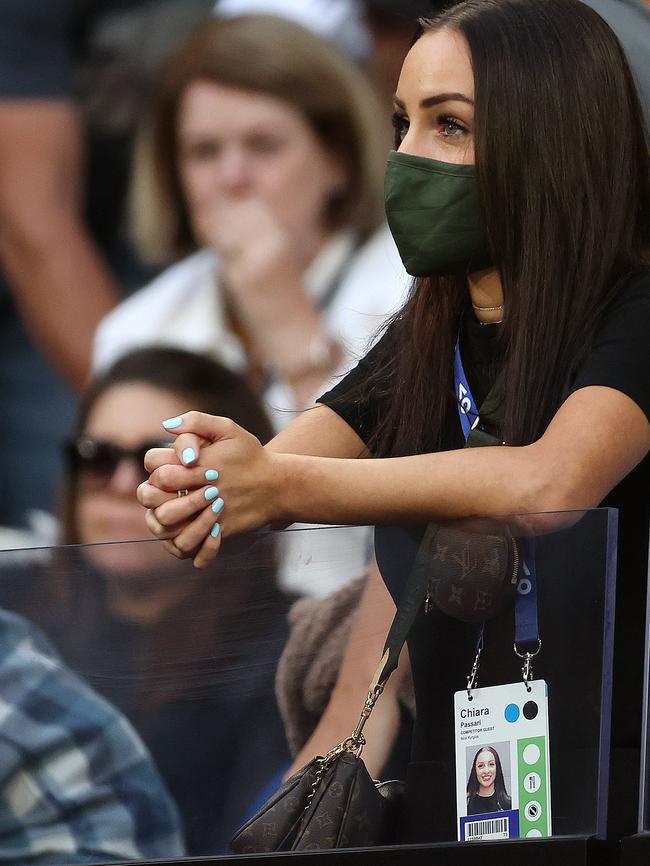 Chiara watches on as Kyrgios plays. Picture: Michael Klein